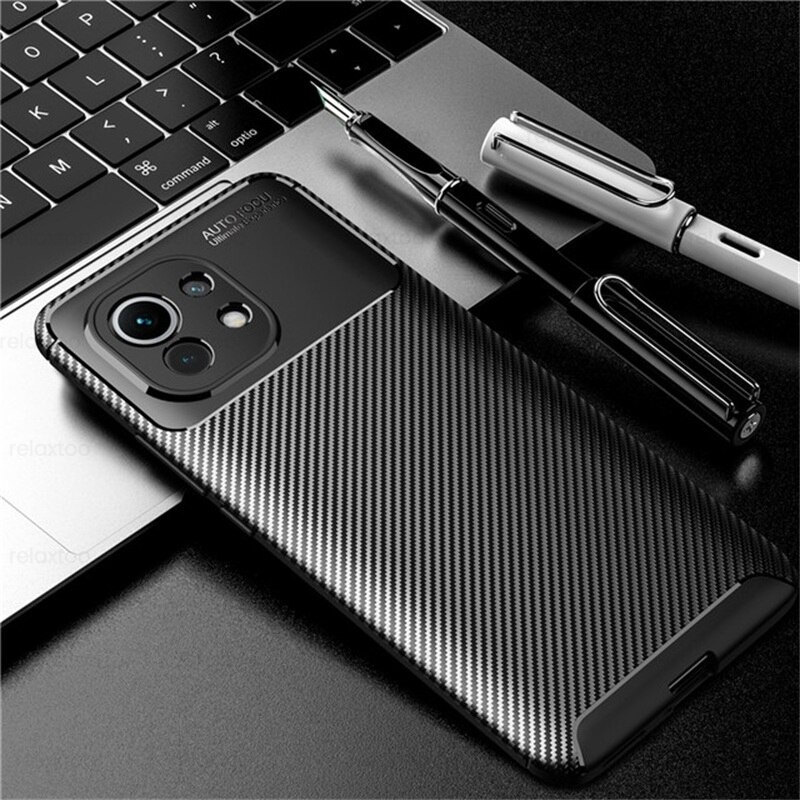 Voor Xiaomi Mi 11 Lite 5G Ne Case Carbon Fiber Schokbestendig Siliconen Coque Xiomi Xiaomy Mi11 Lite Licht 11 lite 4G Matte Tpu Cover: Mi 11 Lite 5G / black