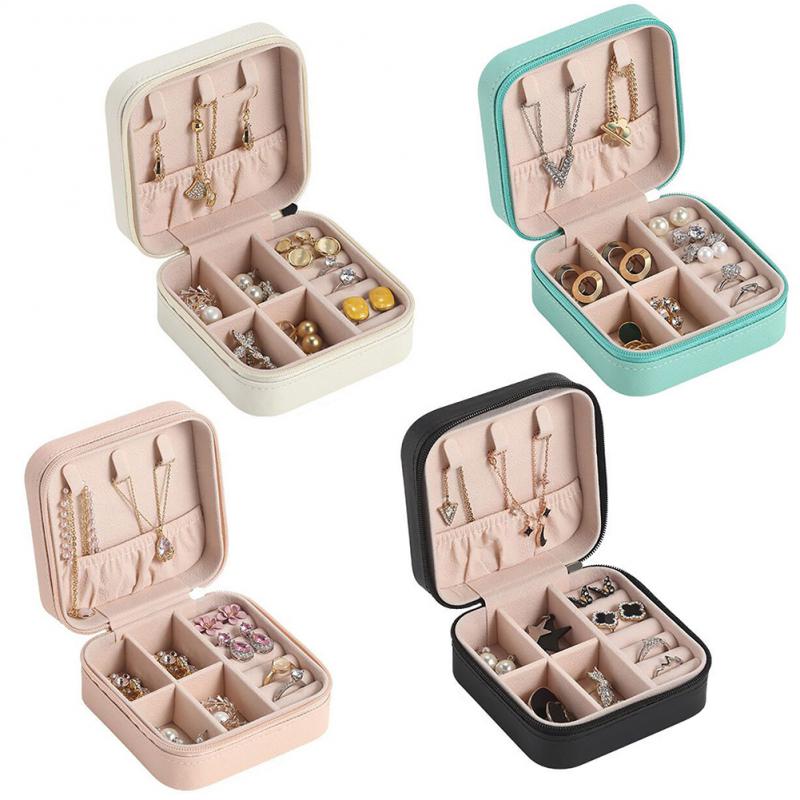 Portable Jewelry Storage Box For Earrings Necklace Ring Button Leather Display Travel Jewelry Case Joyeros Organizador De Joyas