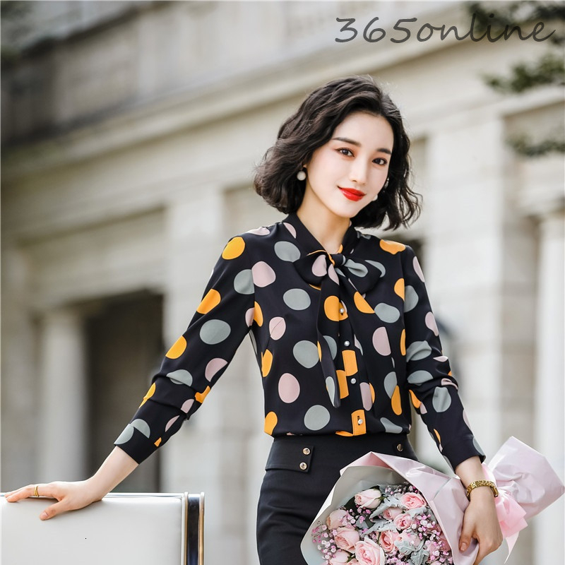 Gedrukt Lange Mouwen Blouses voor Vrouwen Kantoor Werkkleding Lente Herfst Shirts Blouse Blusas Tops Kleding met Vlinderdas