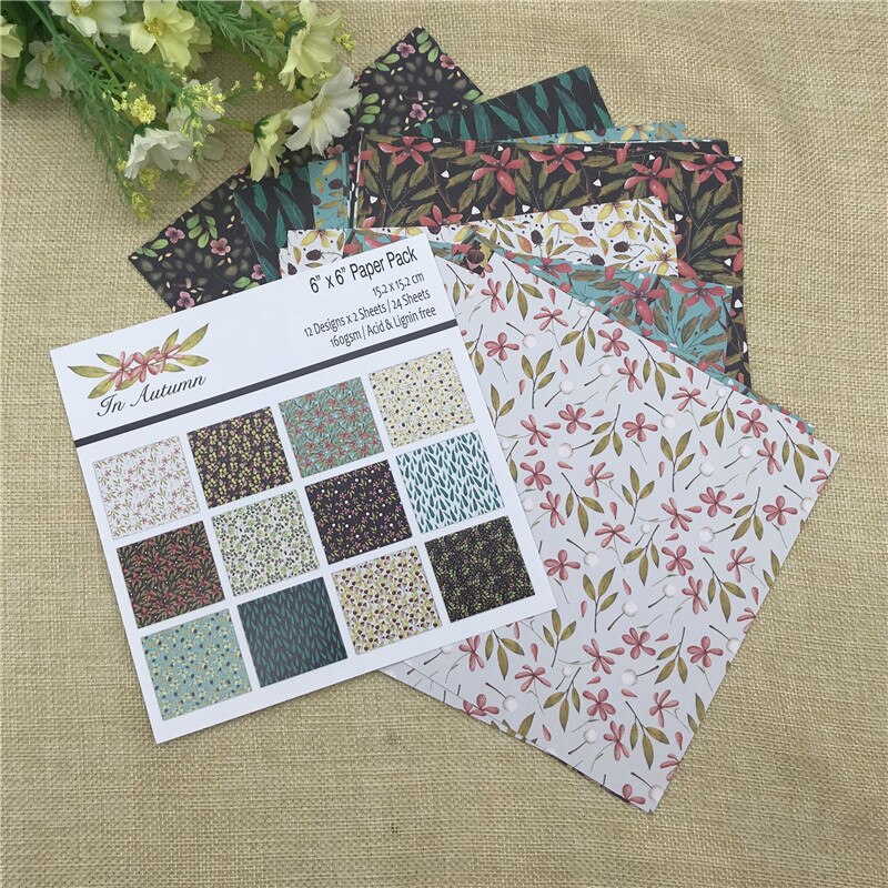 24 ark 6 " x6 " efterårsblomst mønstret papir scrapbog papir pakke håndlavet håndværk papir håndværk baggrund pad