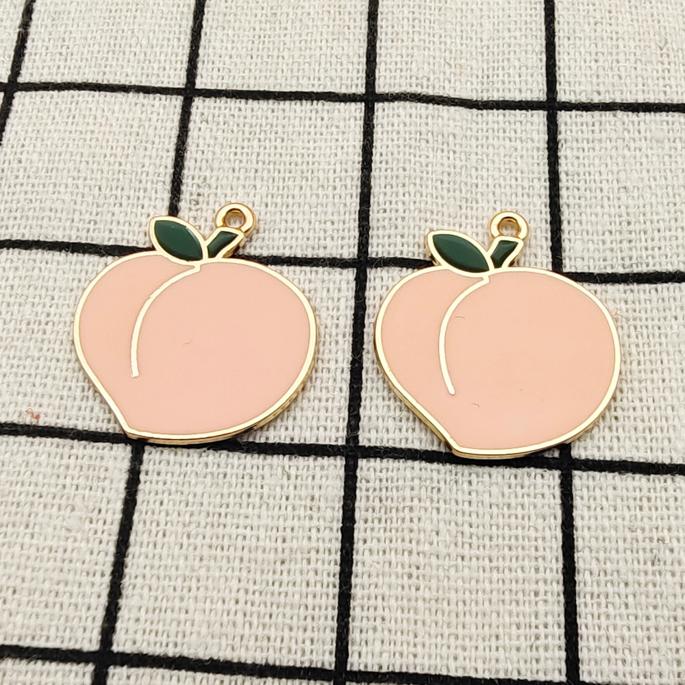 10pcs enamel peach charm fruit jewelry accessories earring pendant bracelet necklace charms zinc alloy diy finding 23x26mm