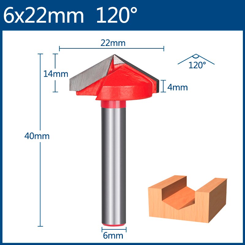 Xcan 6mm jyrsinterä v muotoinen urajyrsin kovametallikaiverrusterä puuntyöstöterä: 6 x 22mm 120d