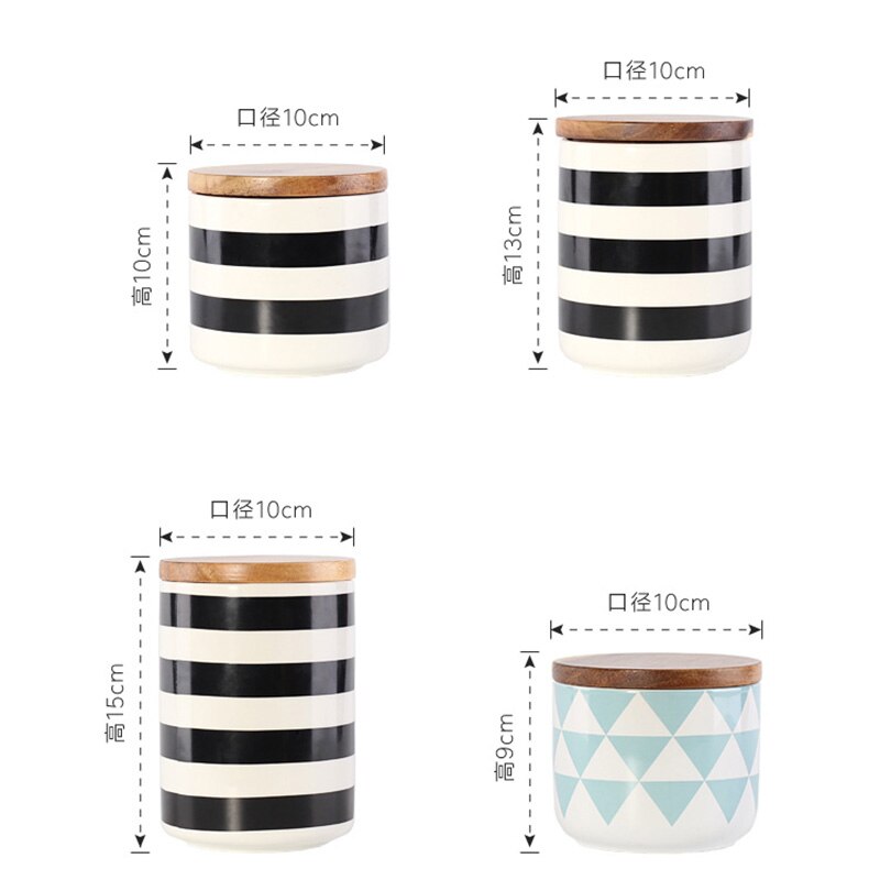 Europæisk keramisk stribet lufttæt krukke enkel geometrisk sort med låg hjem opbevaring kaffe snack te krukke store køkkenforsyninger