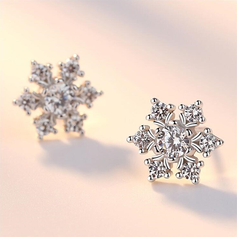 Nehzy 925 sterling sølv øreringe kvinde smykker retro enkle snefnug krystal zirkon øreringe