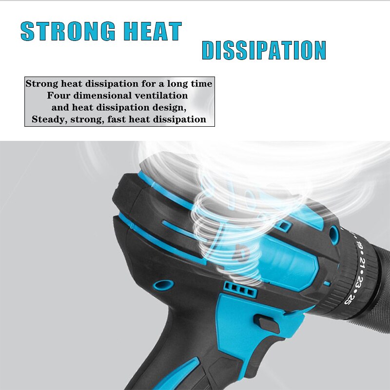 18V 3 in 1 Wireless Electric Drill 10mm Cordless Impact Drill 95N.m Electric Screwdriver with LED Light for Makita18V Battery