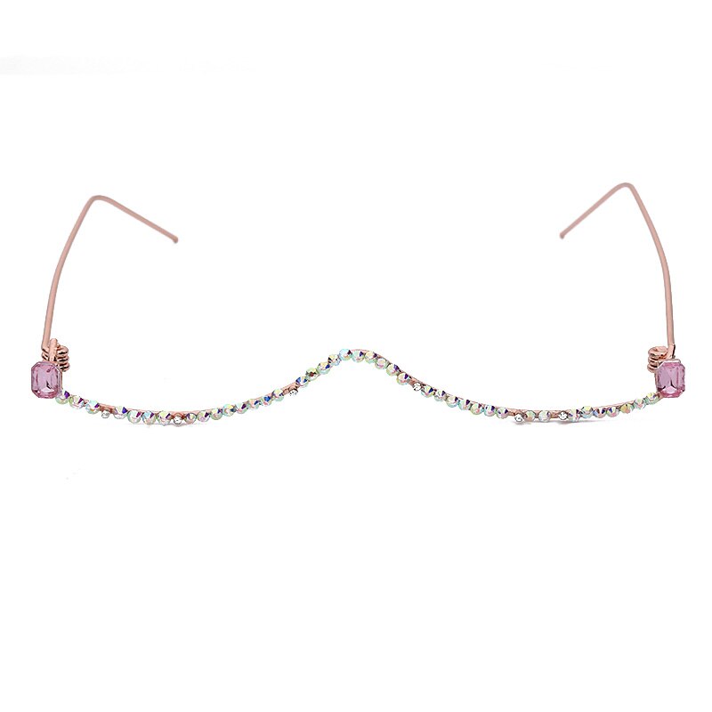 Diamond Eyeglasses Frame For Women Luxury Crystal Half Frame Glasses Colorful Chain Red Green Pink Rhinestone Glasses: 1