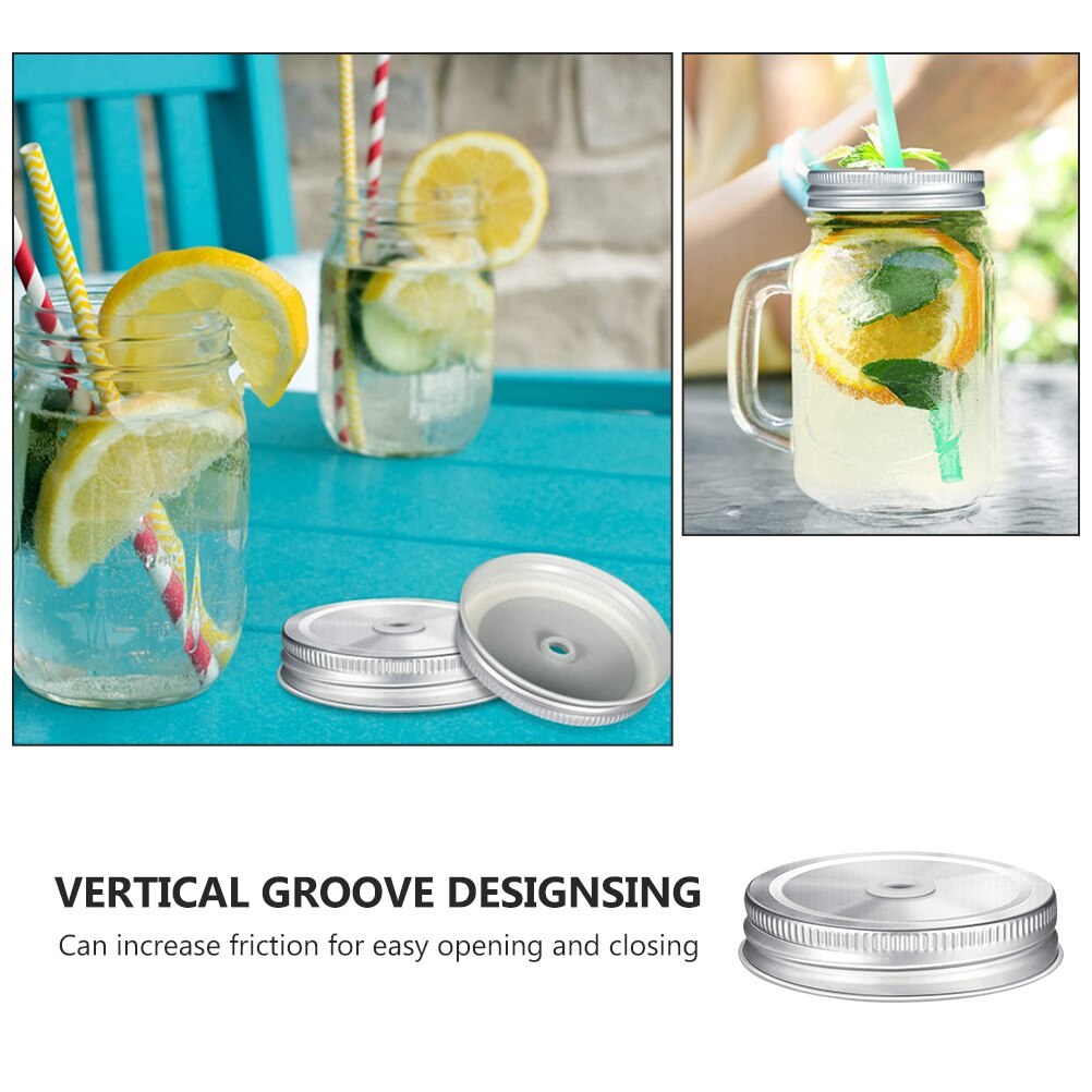 2pcs Lids Straw Lids Canning Jar Replacement Lids Canning Jar Lids With Straw Hole for Festival Restaurant