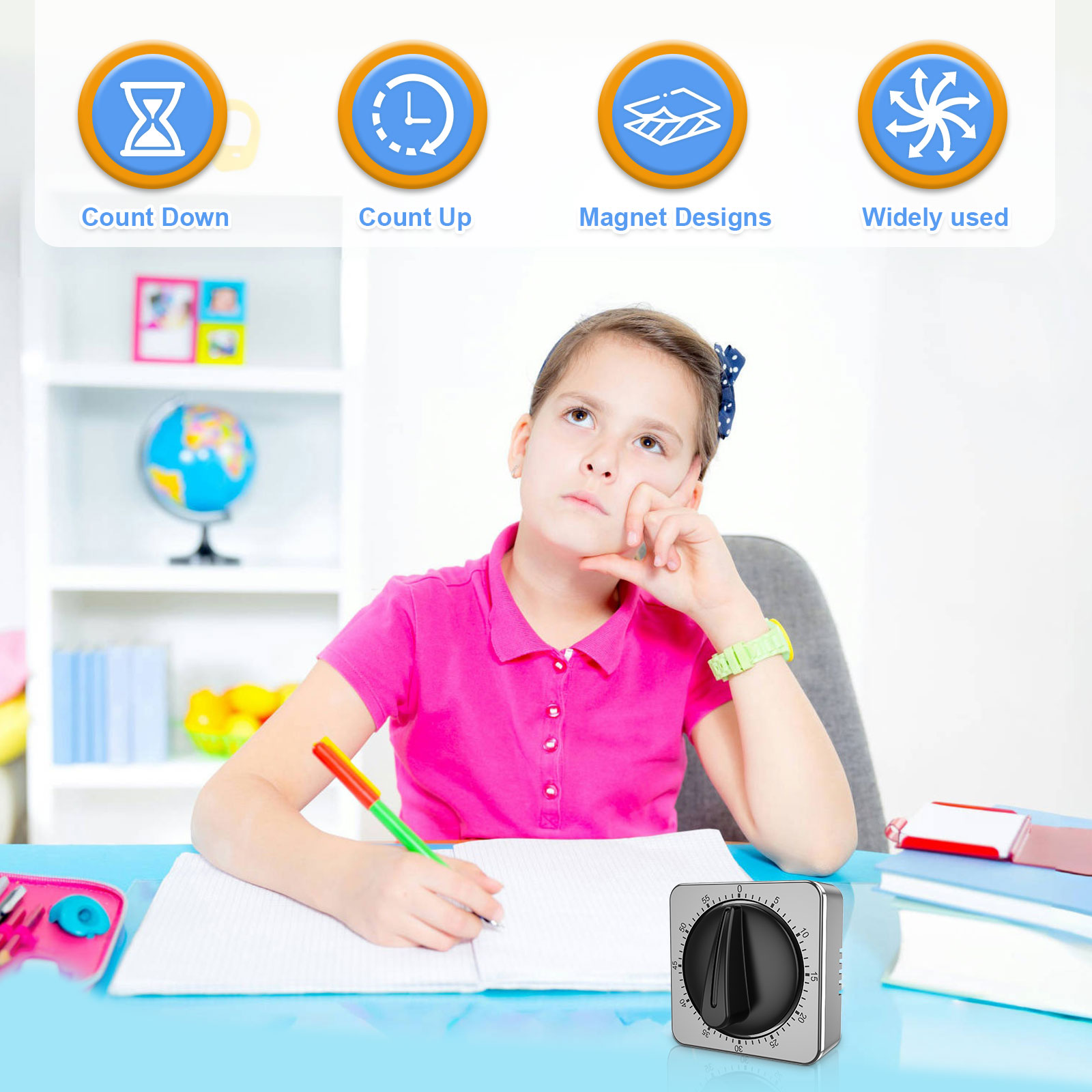 60Mins Magnetic Timer Manual Countdown Kitchen Timer for Baking Cooking Kid Study Fitness Yoga Training Timer Sleep Alarm Clock