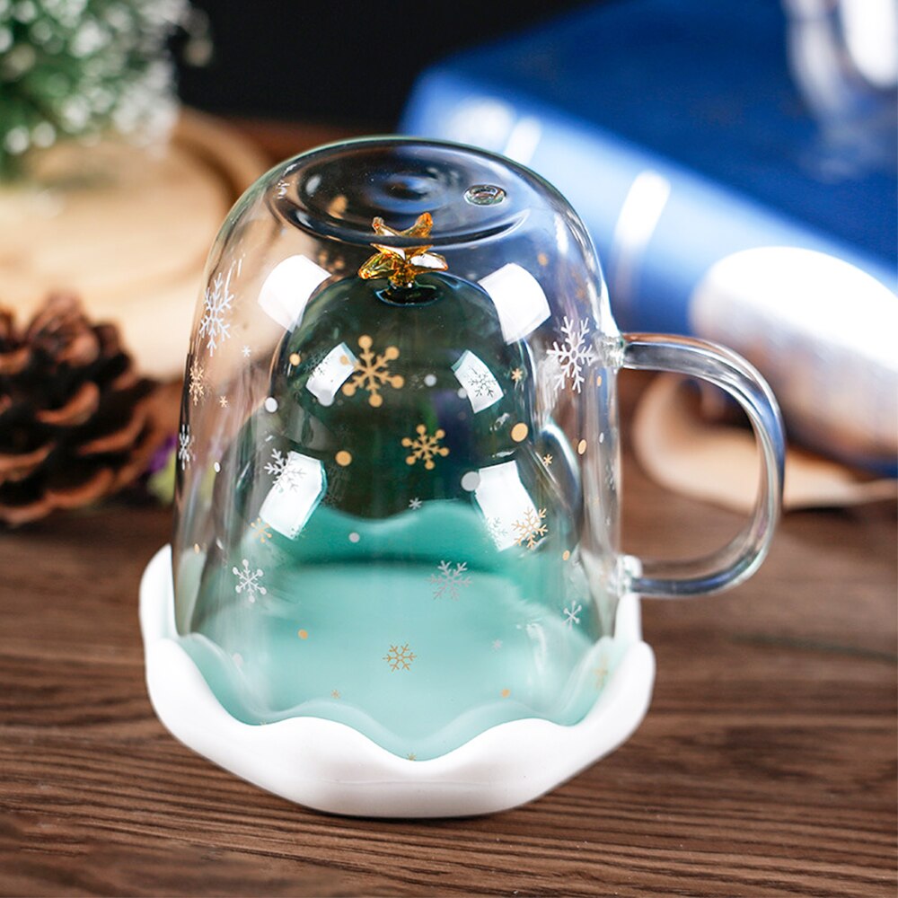 Christmas Mug 300ml Christmas Tree Star Cup High Temperature Double Cup Party Xmas Travel Mug Decor Cup