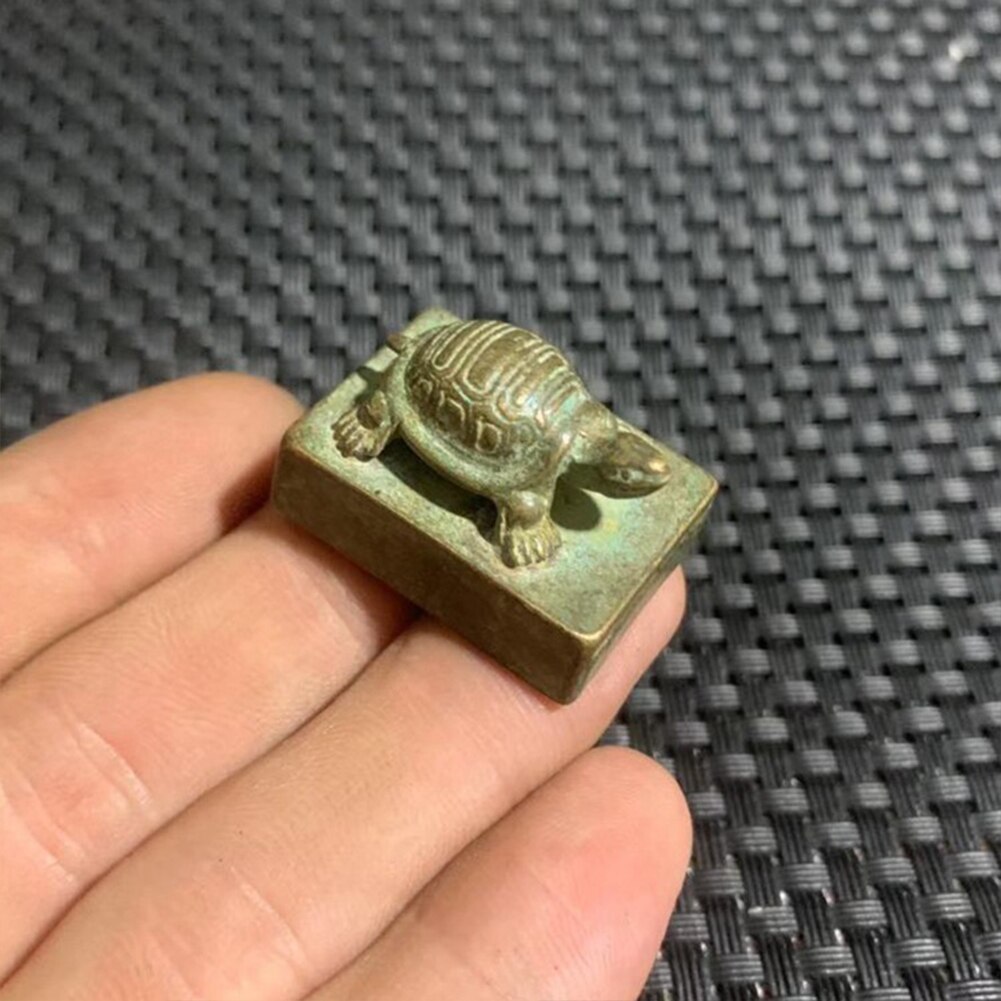 Skilpaddesegl keiserlig skulptur samle liten statue firkantet stempel kinesisk bronse antikk ornament utskjæringe rik heldig lenge leve