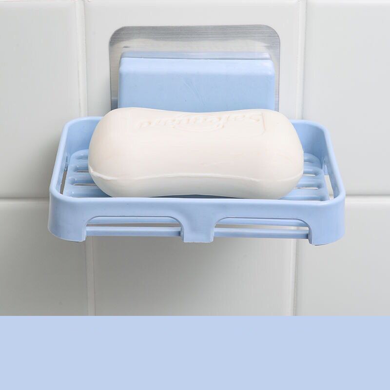 Soap Dishes Drain Wall Mounted Soap Sponge Holder Storage Rack Bathroom Organizer Soap Draining Holder Kitchen Hanging Soap Box: Blue / 3pcs