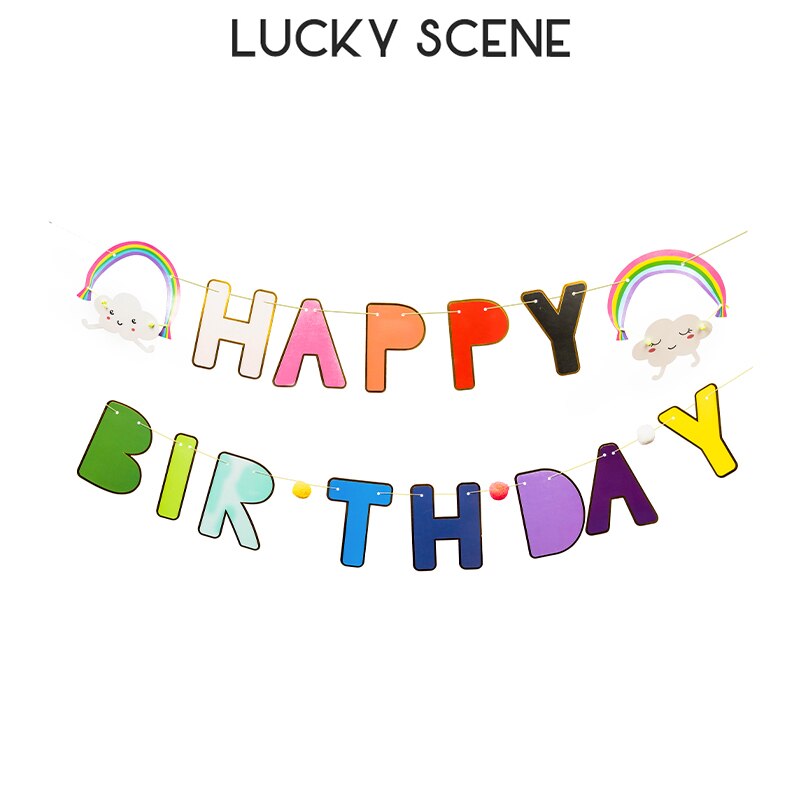 Happy Birthday Banner Regenbogen – Geburtstag Dekoration Girlande Party Deko Bunt Kindergeburtstag