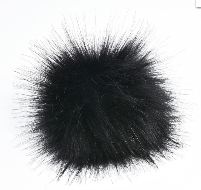 DIY Women Faux Raccoon Fur Pom Poms Ball for Knitting Beanie Hats Accessories Soft Hat Decoration with Buckle Hairball: Black With Button