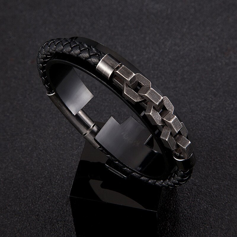 Vintage armbånd til mænd reb kæde smykker viking rustfrit stål læder mandlige armbånd motorcykel tilbehør venner