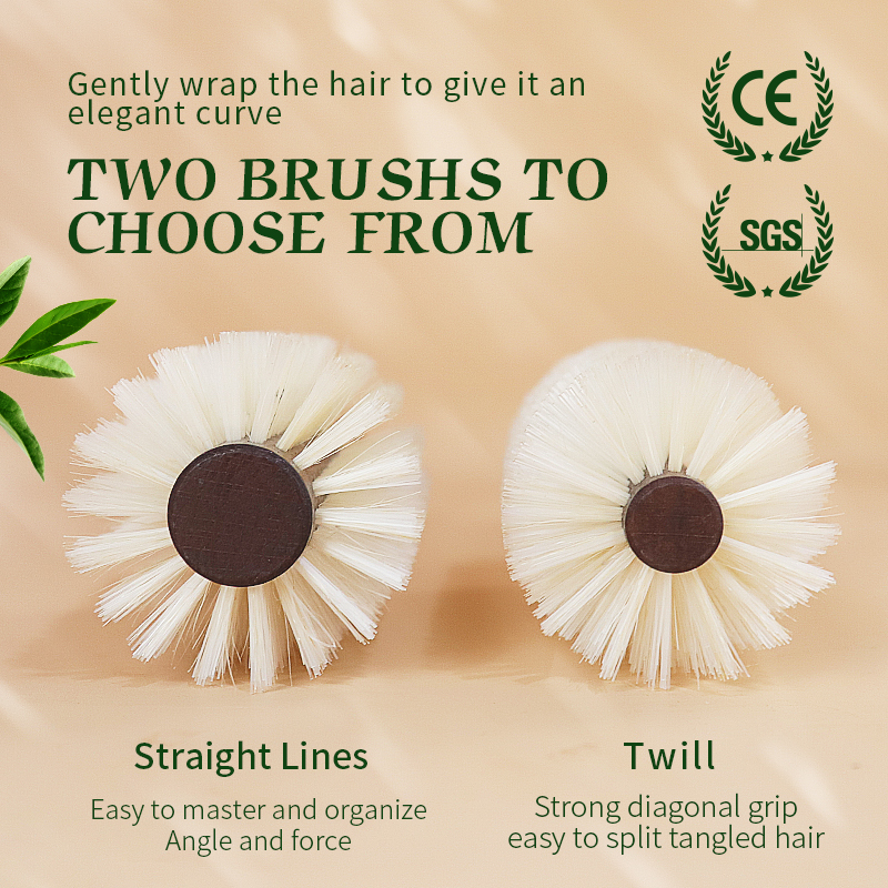 1PC Women Boar Bristle Round Hair Brush Cork handle Barrel Curling Styling Comb Anti-Static Wood Handle Hairdressing Tool