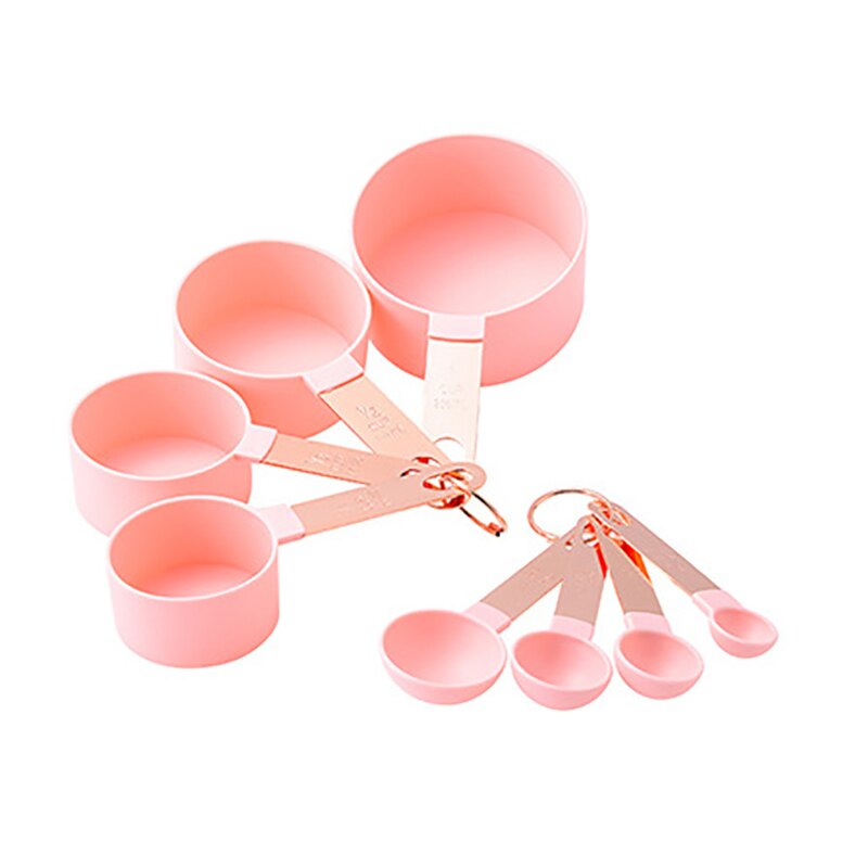 8 Stck Backen Werkzeuge Küche Messbecher Löffel einstellen mit Skala Edelstahl Griff Messbecher Küche Spielereien Multi-zweck: Rosa