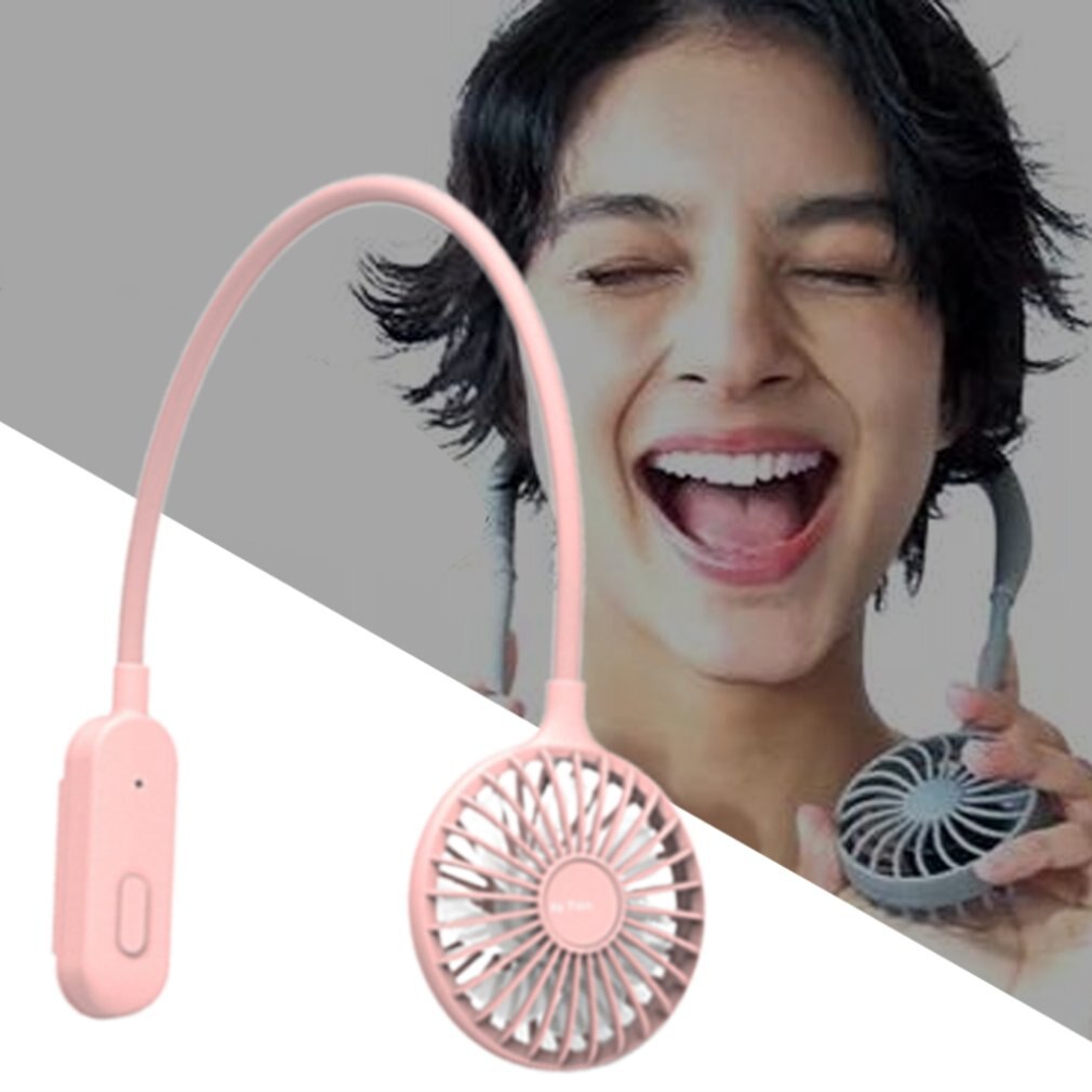 Bærbar doven sport halter fan mini hængende hals fan usb genopladeligt cover halter sport fan luftkøler udendørs: Lyserød