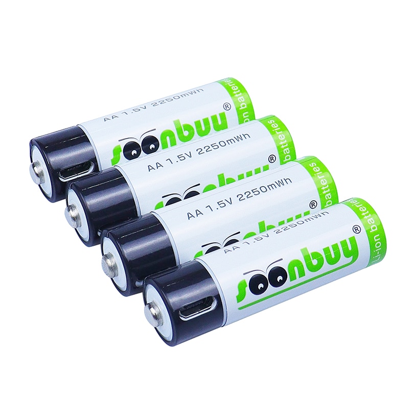 Soonbuy 1.5V USB AA Battery 2550mwh 1500mah li-ion 100% capacity li-polymer lithium polymer USB rechargeable usb battery cable