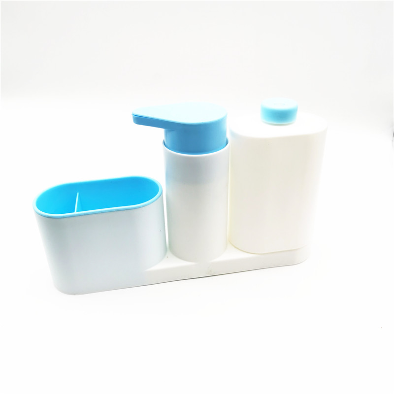 Køkken tilbehør vask sæbedispenser flaske plastflaske til badeværelse og køkken flydende sæbe organisere køkkenudstyr: 3 gitre blå
