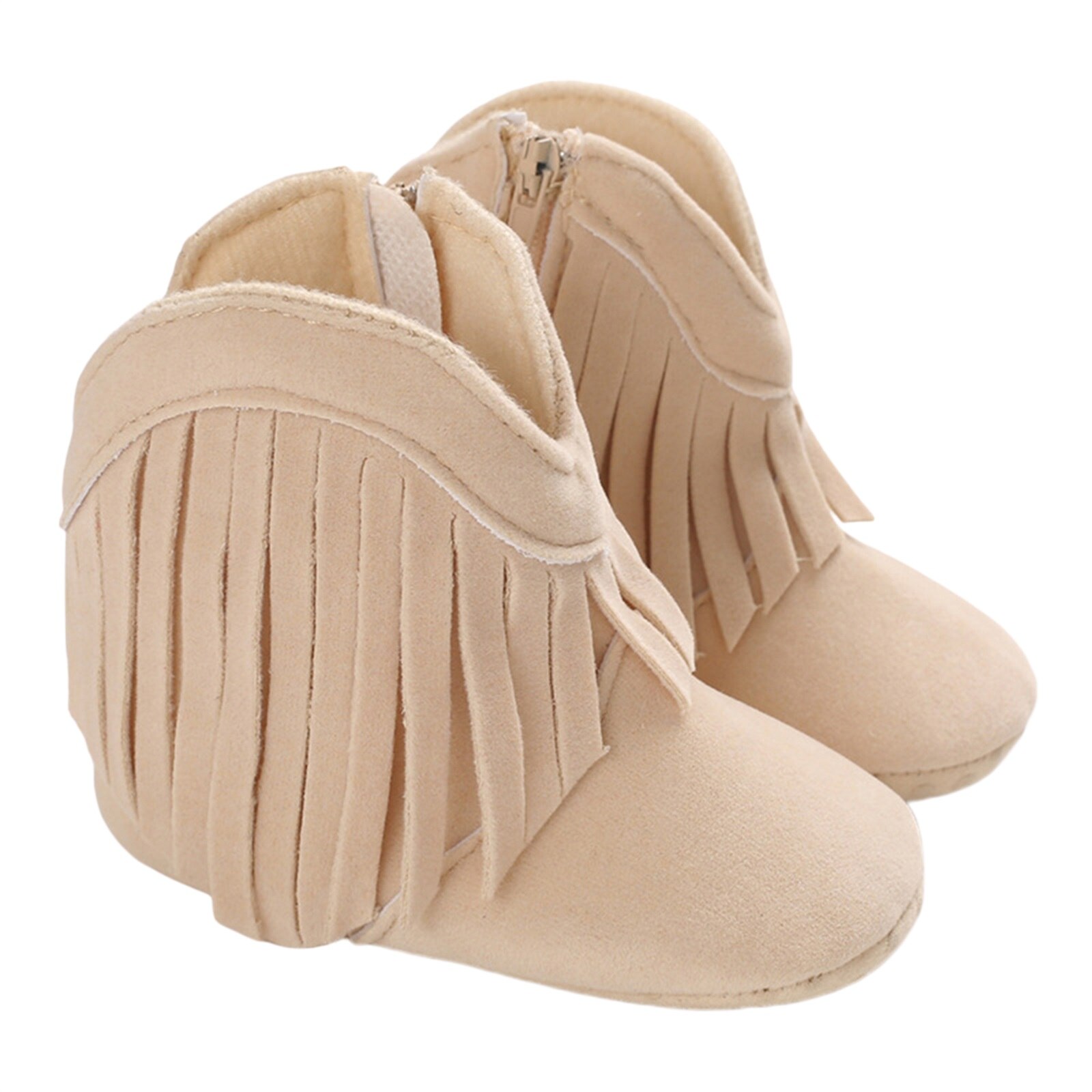 Bottes de neige pour filles, chaussures d'hiver à la , en coton, chaudes, avec pompon, pour bébés, premiers pas: Beige / 0-6 mois