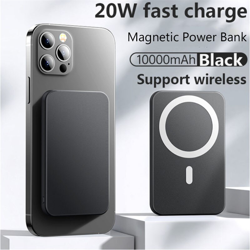 10000mAh Magnet For iPhone 12 12pro max 12mini Battery Pack Magnetic 15W Fast Wireless Power Bank Chargers External Battery: 10000mAh Balck