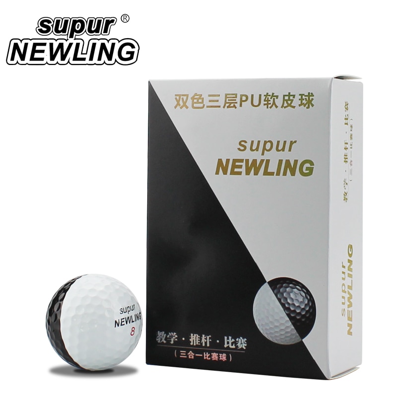 Pelotas de Golf 6 unids/caja, 3 piezas, pelotas de poliuretano Tacto suave, aptas para putters, práctica, línea recta, Color negro y blanco