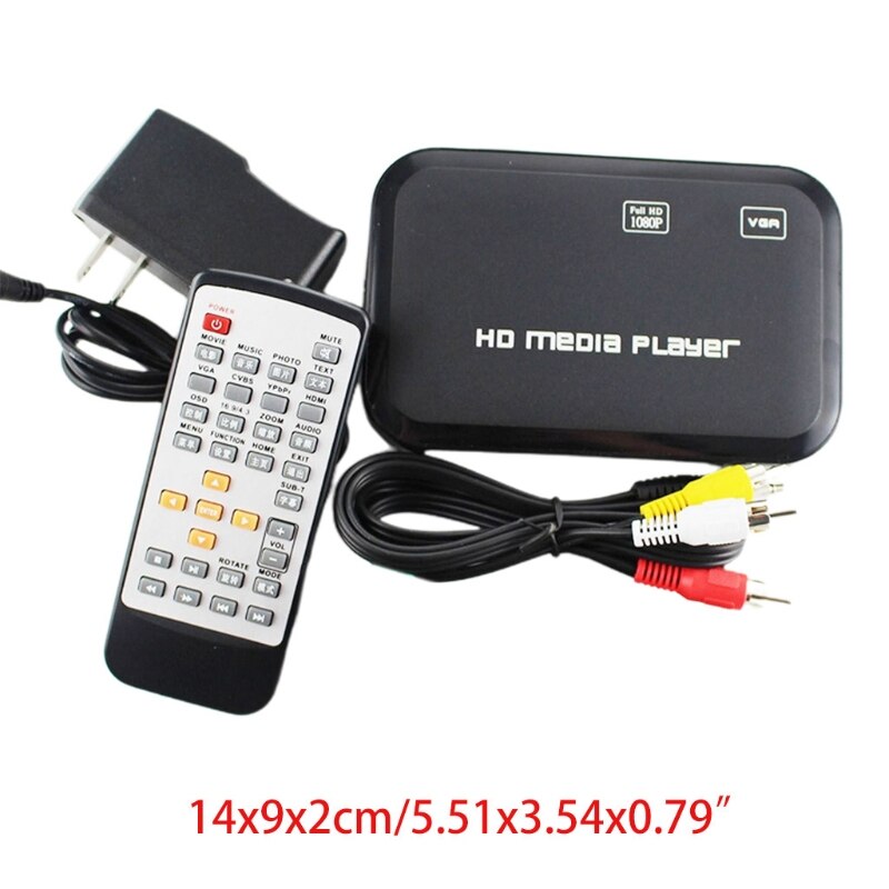 Minireproductor de disco duro externo USB, 1080P, SD, MMC, compatible con MKV, AVI, reproductor de vídeo multimedia, mando a distancia, Bluray