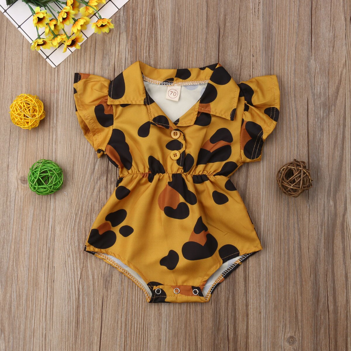 Gloednieuwe Peuter Kids Baby Meisjes Jongens Shirt Romper Korte Mouw Turn Down Kraag Jumpsuits Zomer Kleding Luipaard Harten