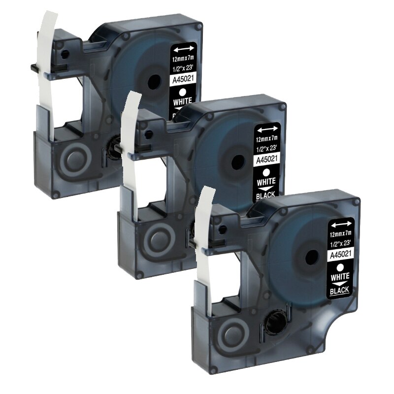 Fimax 3Packs A45021 Label Tape Compatible for Dymo D1 12mm*7m 45021 White on Black for Label Printer
