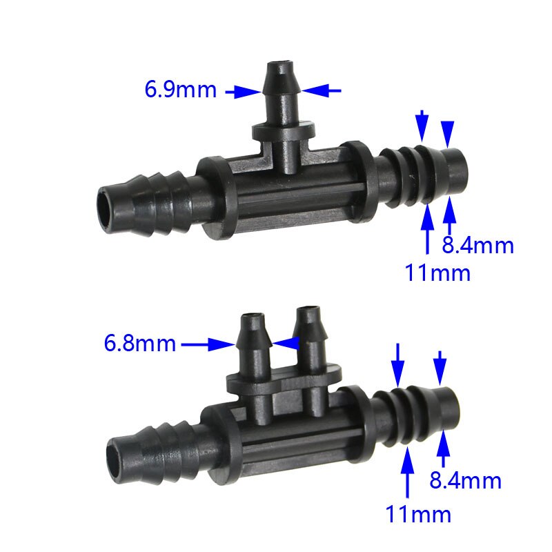 3/8" to 1/4" Garden hose reducing tee 2 way water splitter 8/11 to 4/7 tee barb connector lock nut 8pcs