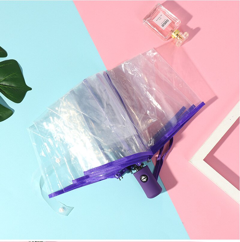 Ombrello automatico piccola margherita POE telone trasparente ombrello dea studente giapponese pieghevole ombrello fiore di ciliegio: purple blank