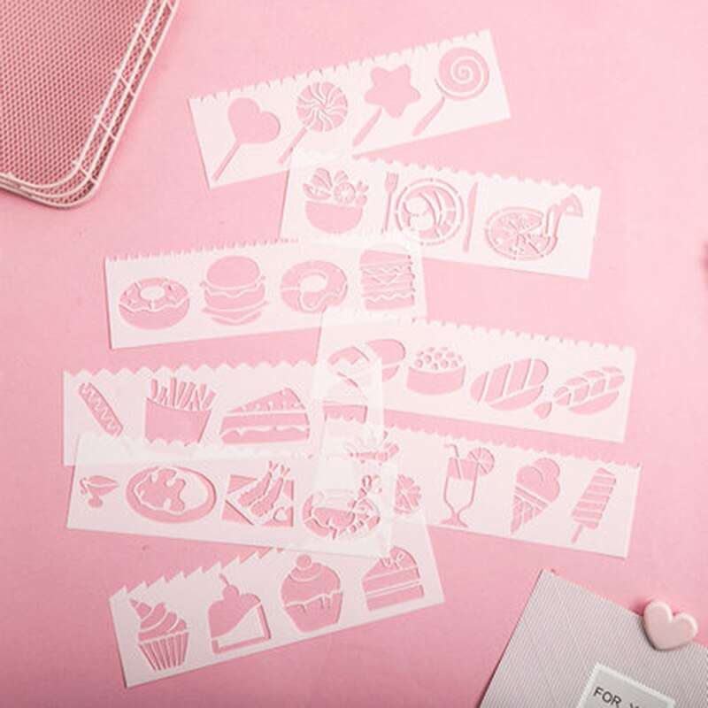 8pcs/1Set Hand Drawing Scrapbook Stencil Tools Self Adhesive Pattern Stencil DIY Plastic Photo Albums Scrapbook Stencil Patterns: Food