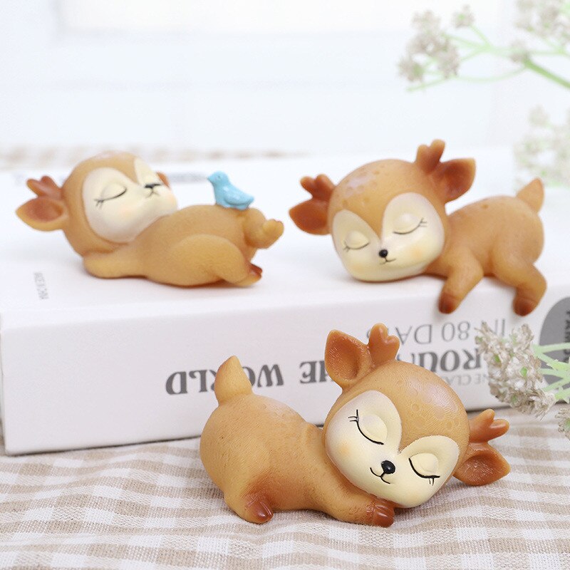 6 Styles Deer Figurines Toys Home Decor Resin Ornament Cake Topper Party Desktop Decoration for Birthday