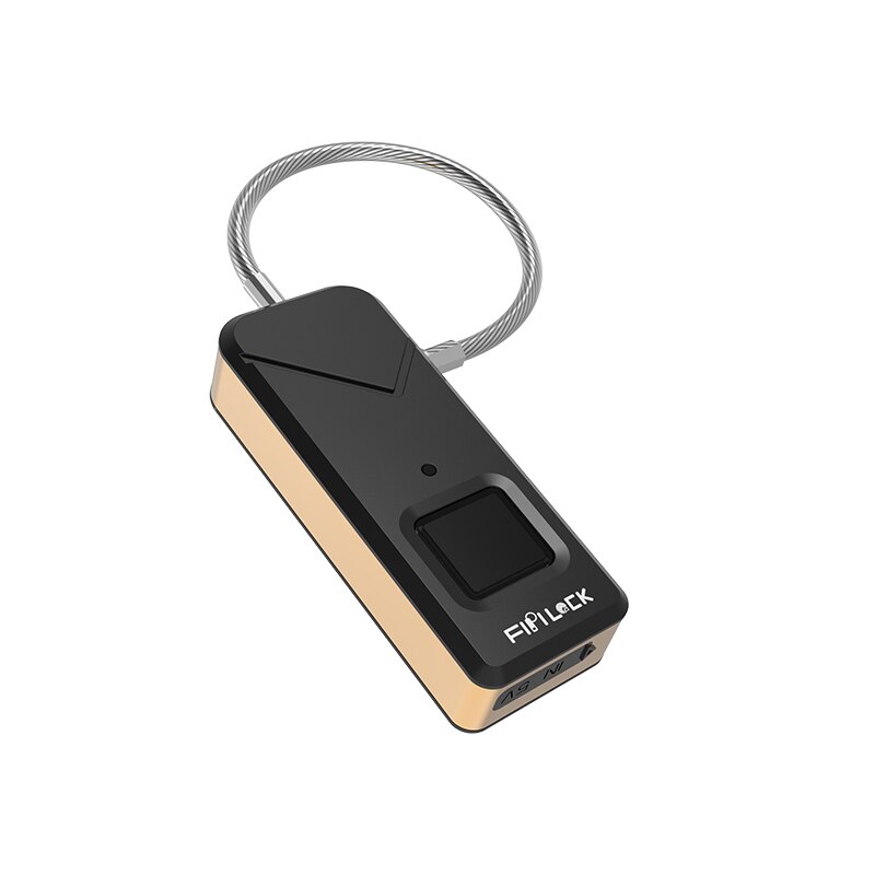 Fipilock, cerradura inteligente recargable sin llave, cerradura de huella digital IP65, candado de seguridad antirrobo impermeable, cerradura de la caja del equipaje de la puerta: black with gold