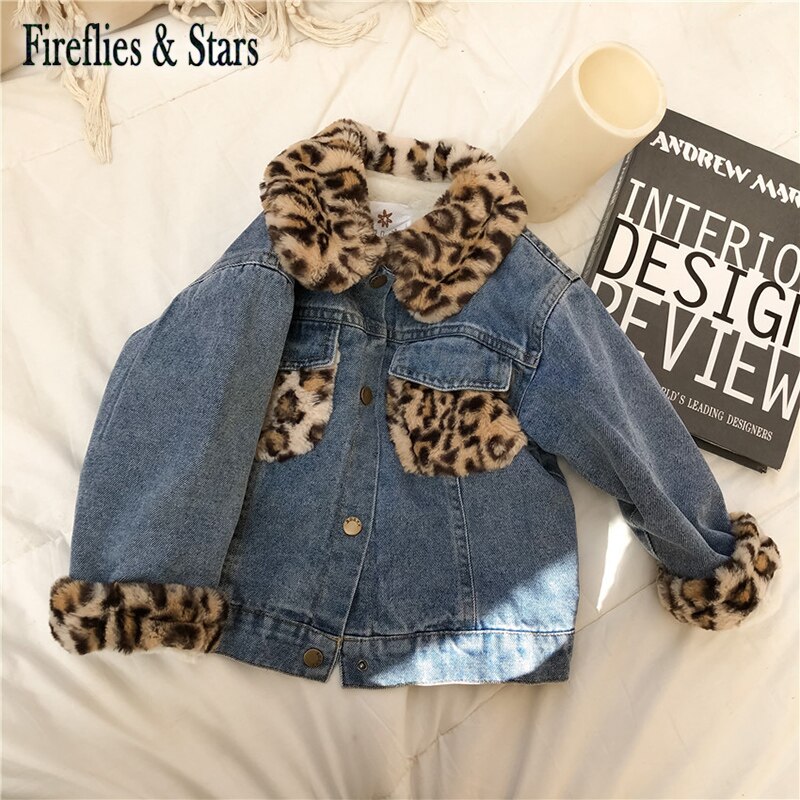 Winter Herbst Mädchen Denim Mantel Baby Jacke freundlicher Outwear freundlicher Streetwear Kleidung Leopard Faux Leder Samt 1 Zu 9 Y