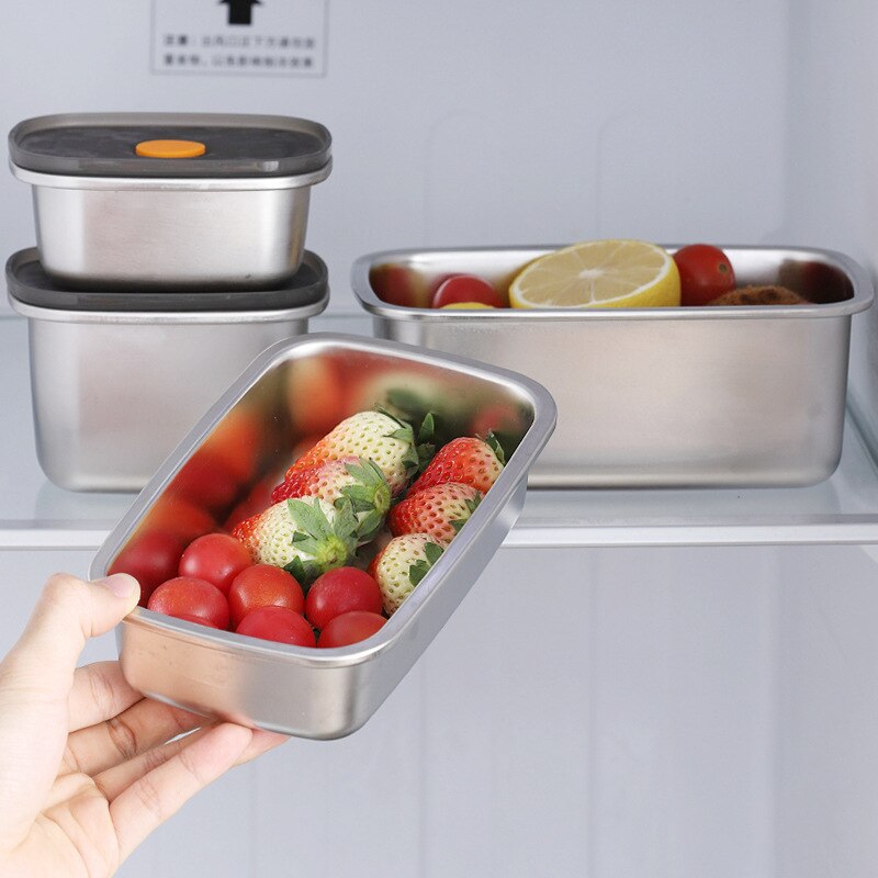 304 Stainless Steel 250/450/600/1000MLLunch Bento Box Fruits Vegetable Fresh-Keeping Box Grains Sealed Food Storage Container