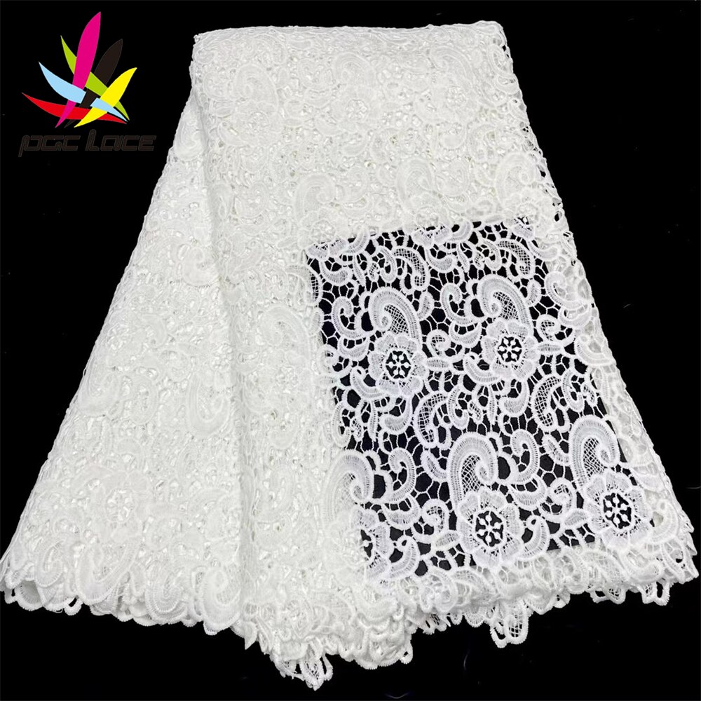 Pgc Wit Afrikaanse Melk Zijde Koord Kant Stof 2022 Kant Nigeriaanse Franse Kant Stof Voor Trouwjurk Naaien LY517-6: 1african lace fabric