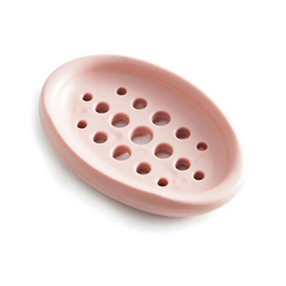 Bathroom Silicone Soap Dish Plate Flexible Multifunction Soapbox Plate Tray Drain Shower Soap Box: pink
