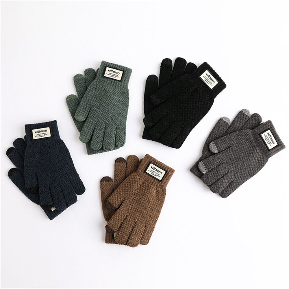 Guantes de punto de para hombre, manopla gruesa y cálida de lana y Cachemira, Color sólido, ideal para negocios, Invierno