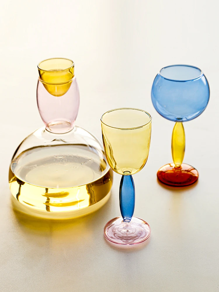 Copa de copa de vino de colores, vasos Bordeaux Borgoña, vasos de cóctel de vidrio de borosilicato, decoración para amantes, 1 ud.