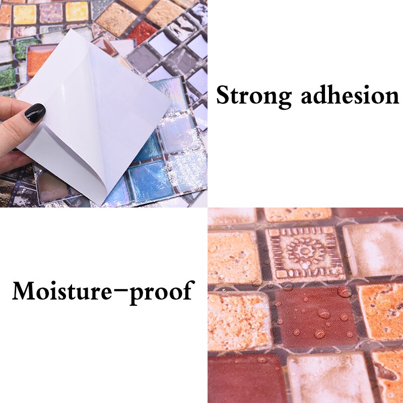 10PCS 10*10cm Waterproof Mosaic Wall Sticker PVC Colorful Wall Tile For DIY Kitchen Bathroom Home Decoration Backsplash Stickers