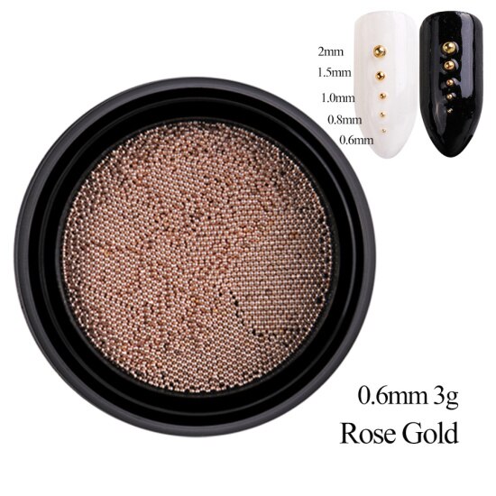 1 boîte de perles en acier Mini Caviar décoration d'ongle 0.6/0.8/1/1. 5/2mm point rond gris Rose or argent poussière Nail Art bricolage vernis à ongles CH031-1: Rose Gold 0.6mm