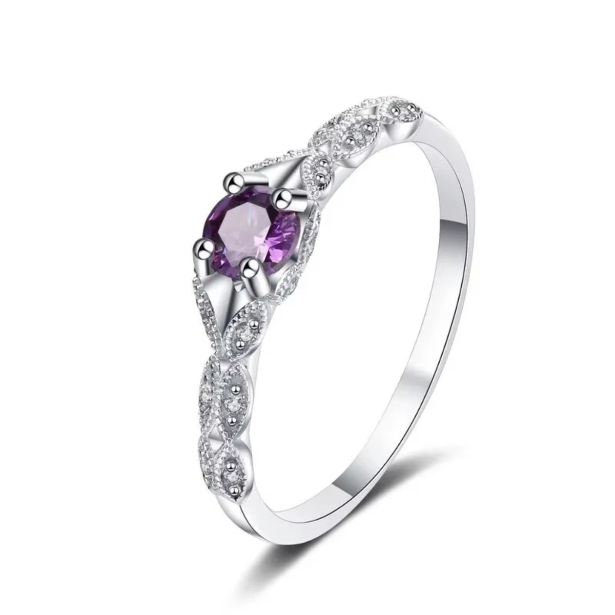 Anillo de plata ligero de lujo con circonita amatista para mujer, anillo con temperamento de gema de simple europea y americana