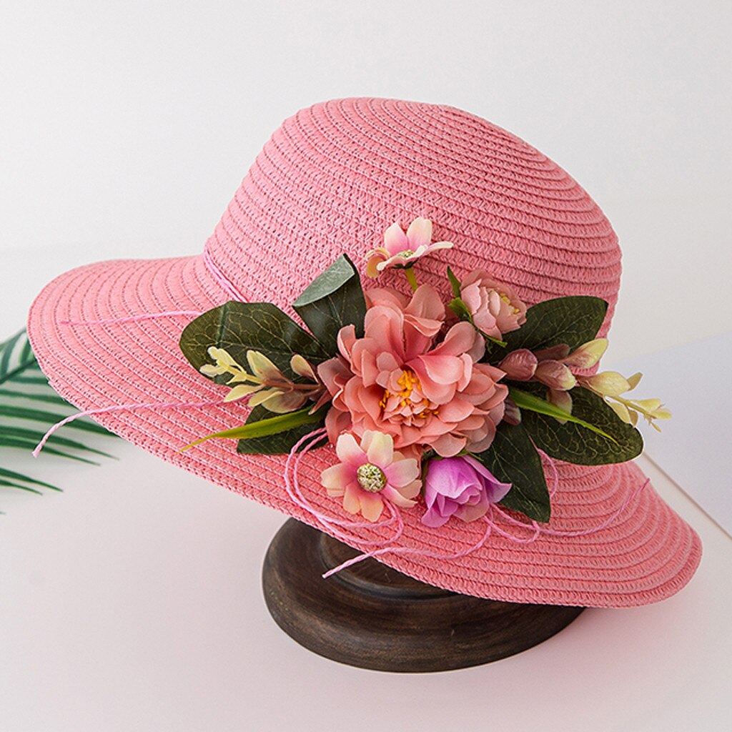 Sombrero transpirable de flores para niña de 2 a 6 años, sombrero de paja para playa, accesorios para el cabello
