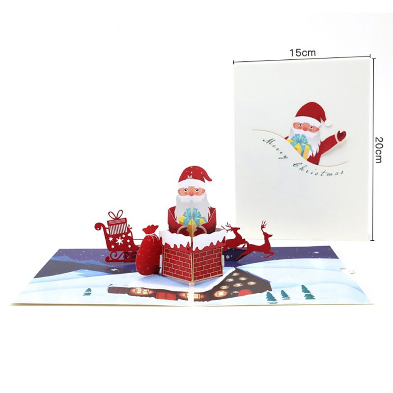 3D Pop Up Santa Claus Greeting Cards Postcards Invitations with Envelope for Kid