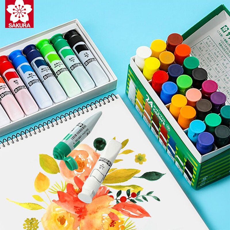 Peinture à l'aquarelle translucide SAKURA du japon, Tube de 12/18/24 couleurs, ensemble de peinture à l'aquarelle peinte à la main pour étudiants, fournitures scolaires