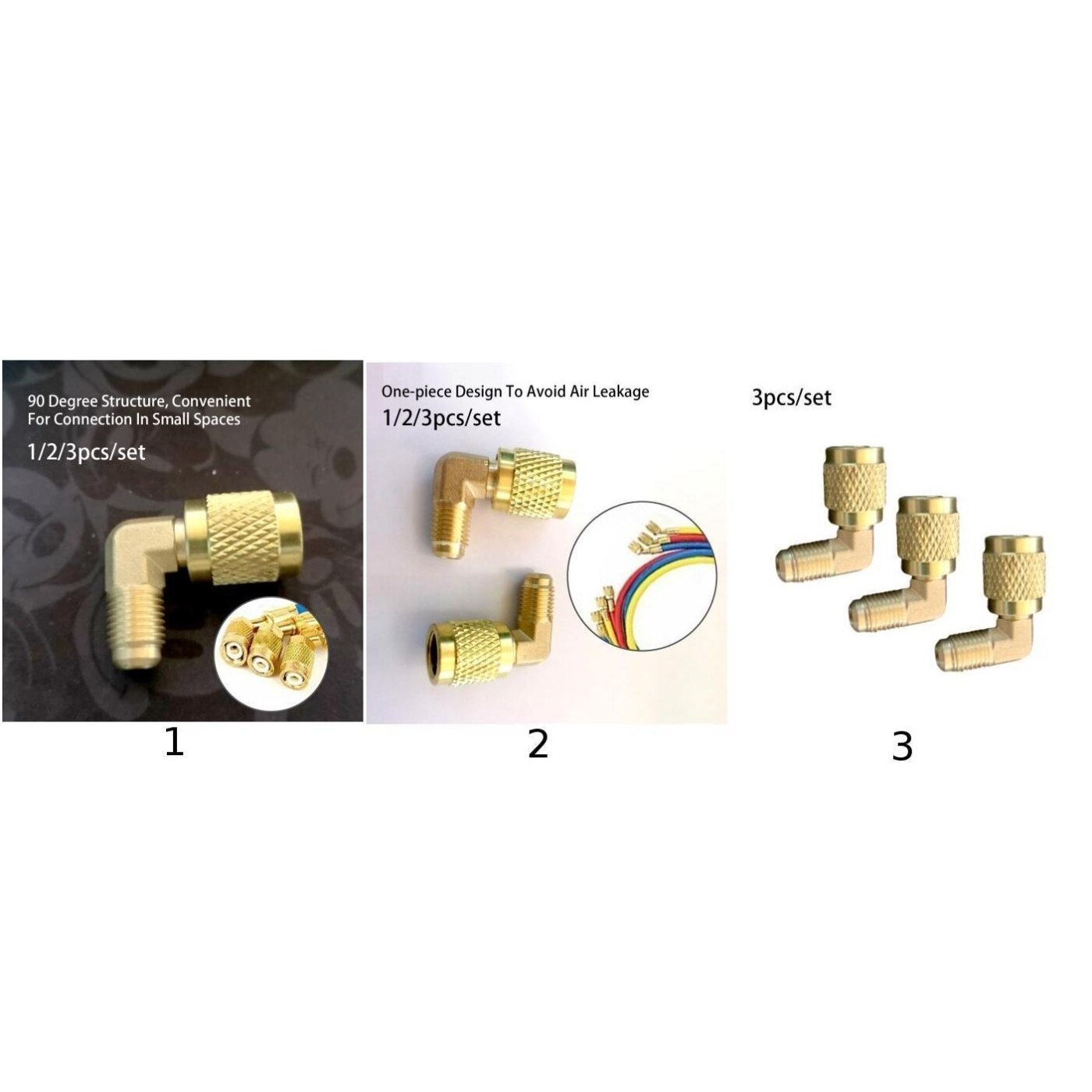 1/2/3pcs Ductless Service Port Adapter R410a 5/16 SAE Female To 1/4 SAE Male HVAC Refrigeration Service