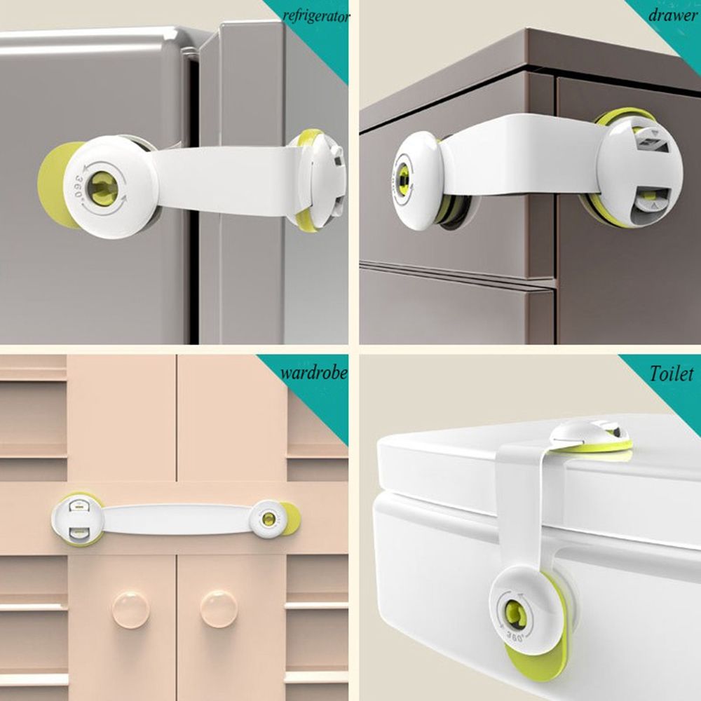 Multi-function Double Button Baby Anti Pinch Drawer Door Refrigerator Lock Children Safety Protection Drawer Toilet Lock