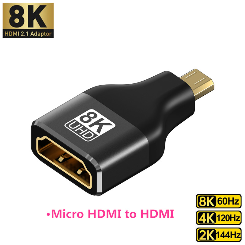 Mini adaptador HDMI 8K @ 60Hz 4K @ 120Hz Mini HDMI macho a HDMI 2,1 hembra convertidor para PC portátiles tarjeta gráfica extensión Micro HDMI: BLANCO