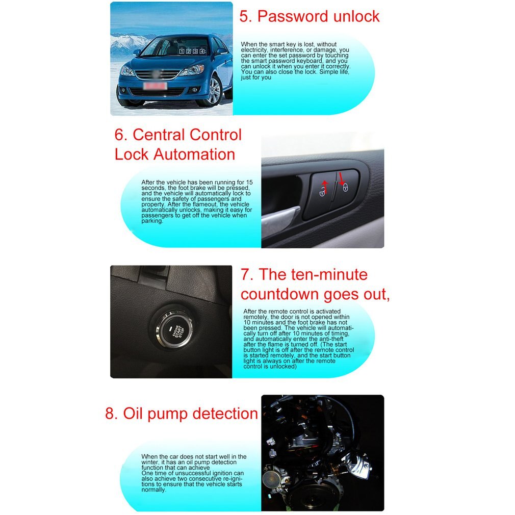 10pcs Auto car start stop engine system with keyboard PKE Keyless Entry Engine Alarm System set password open/close door